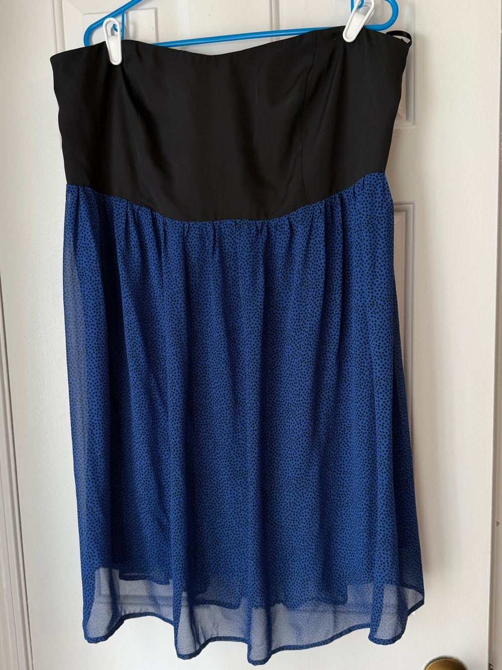 Torrid Black and Blue Strapless Chiffon Dress